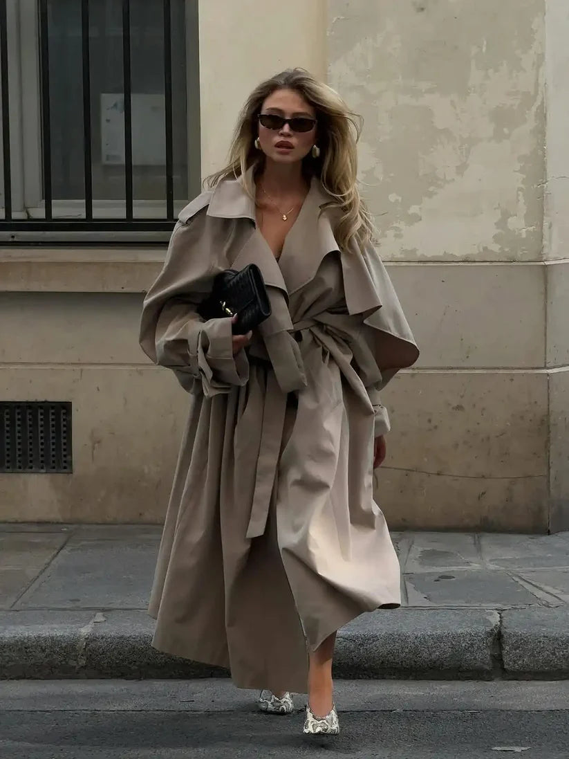 Sara-Gabardina larga con cordones para mujer